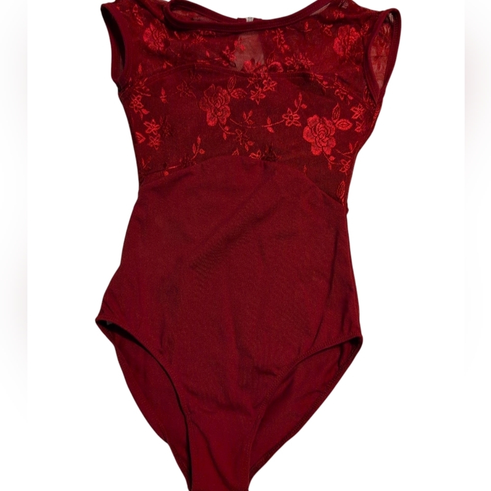 2/$20 Deep Red Lace Bodysuit Leotard